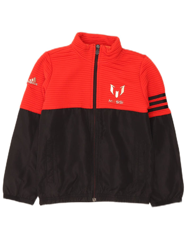 Adidas Boys MESSI Graphic Tracksuit Top Jacket 7-8 Years Red Colourblock