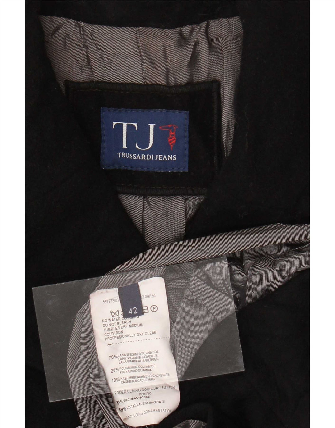 Trussardi Jeans Womens Double Breasted Coat IT 42 Medium Black Wool