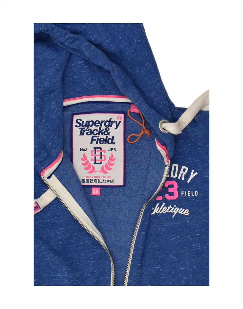 SUPERDRY Womens Graphic Zip Hoodie Sweater UK 6 XS Blue Flecked Cotton | Vintage Superdry | Thrift | Second-Hand Superdry | Used Clothing | Messina Hembry 