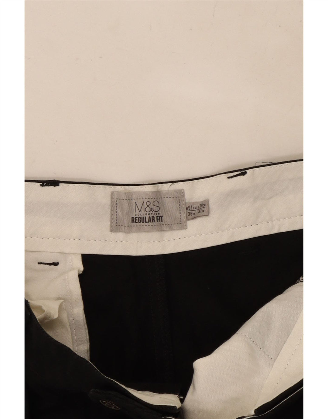 MARKS & SPENCER Mens Regular Fit Chino Trousers W36 L31 Black Cotton