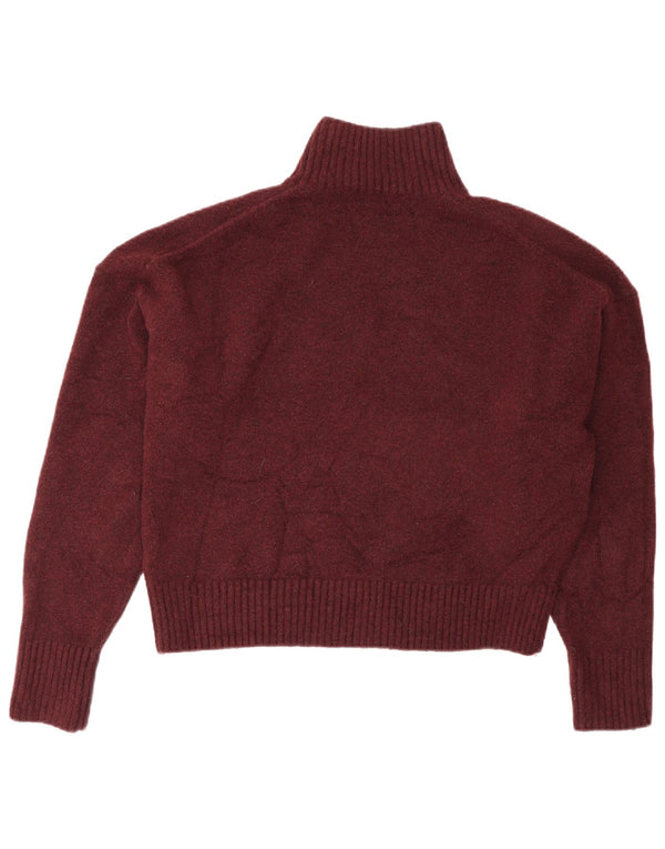 Zara Womens Crop Oversized Roll Neck Jumper Sweater UK 6 XS Burgundy