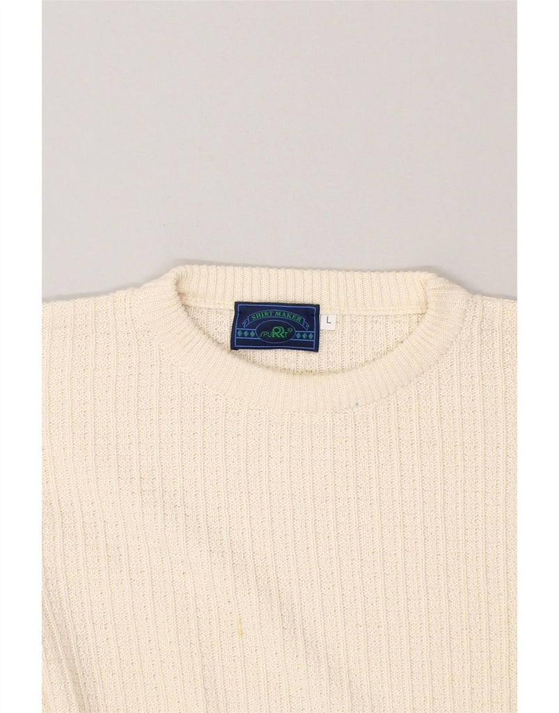 VINTAGE Mens Crew Neck Jumper Sweater Large Beige Cotton Vintage Vintage and Second-Hand Vintage from Messina Hembry 