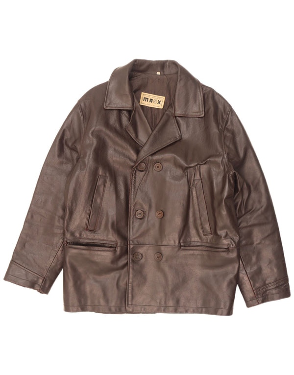 Vintage Mens Double Breasted Leather Jacket UK 38 Medium Brown