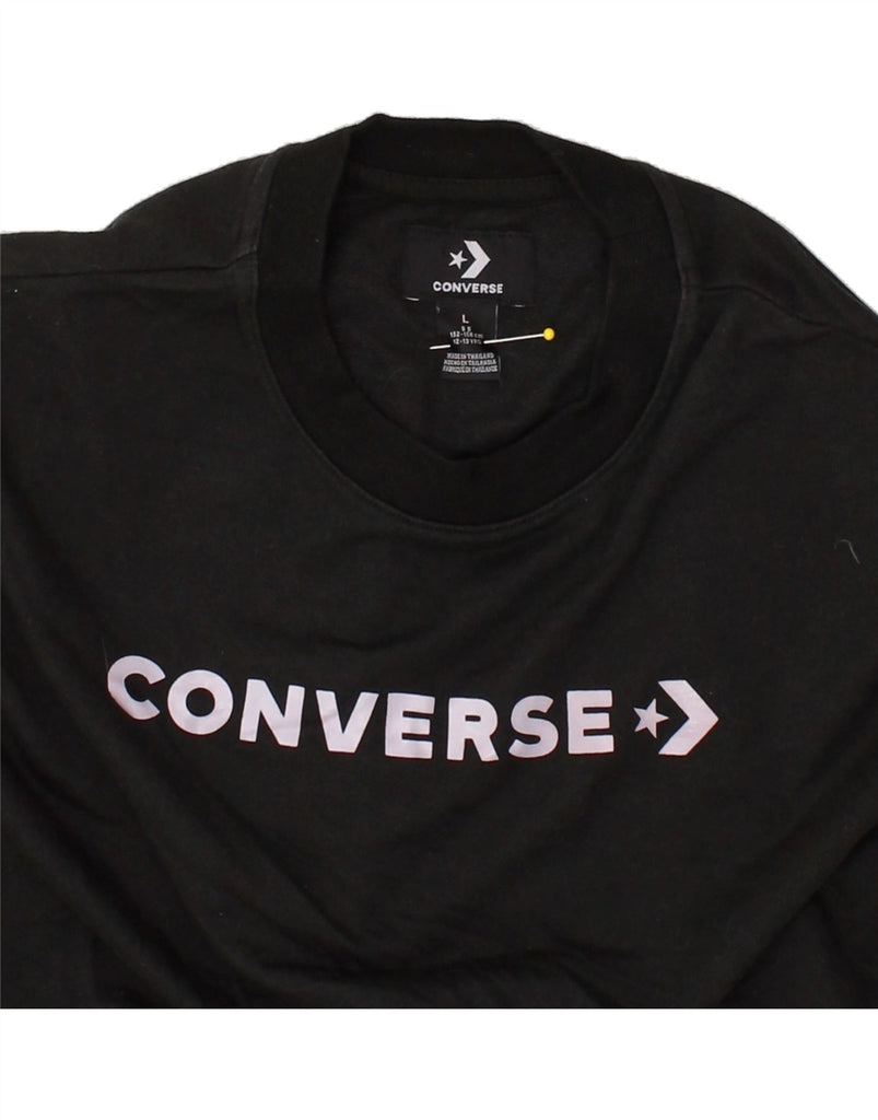 CONVERSE Girls Graphic Crop Sweatshirt Jumper 12-13 Years Large Black | Vintage Converse | Thrift | Second-Hand Converse | Used Clothing | Messina Hembry 