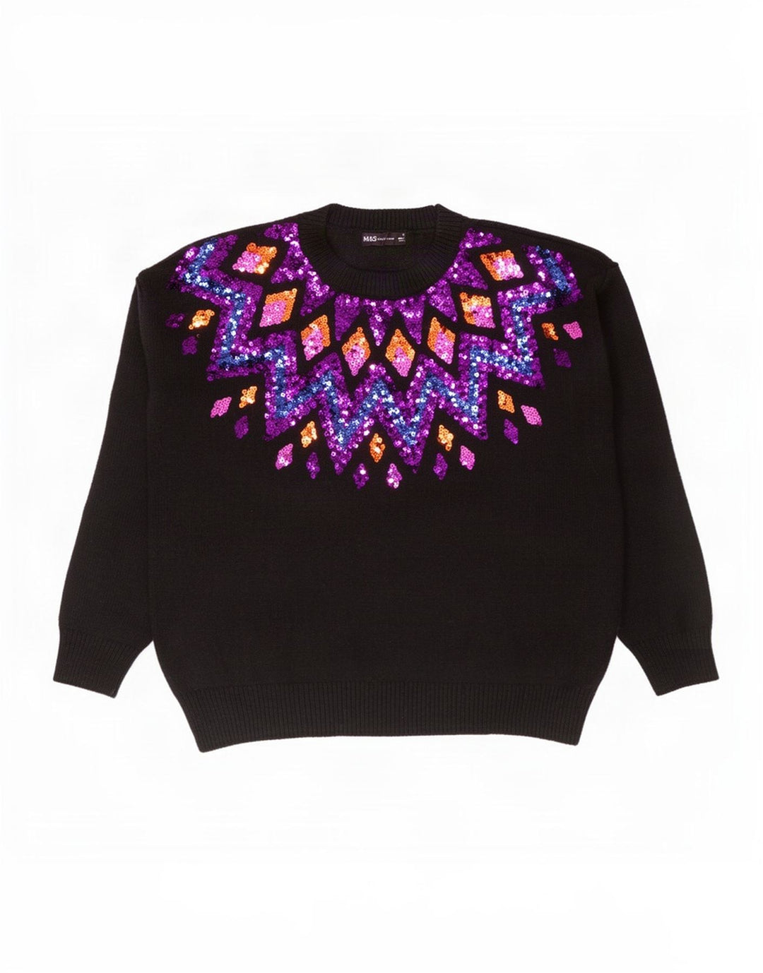 Marks & Spencer Womens Crew Neck Jumper Sweater UK 14 Medium Black
