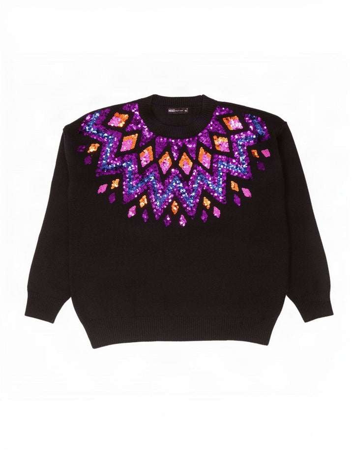 Marks & Spencer Womens Crew Neck Jumper Sweater UK 14 Medium Black