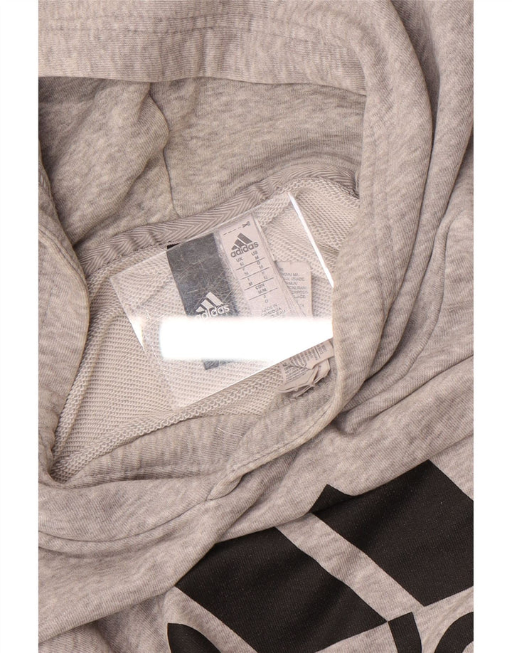 Adidas Mens Graphic Hoodie Jumper Medium Grey Flecked Cotton
