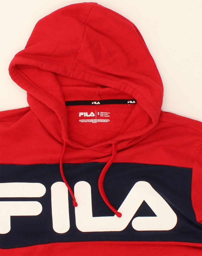 FILA Mens Graphic Hoodie Jumper Small Red Cotton | Vintage Fila | Thrift | Second-Hand Fila | Used Clothing | Messina Hembry 