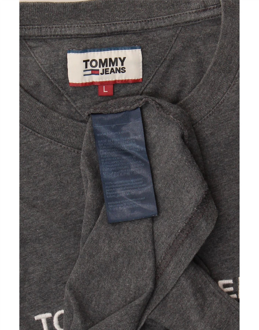 TOMMY HILFIGER Mens Graphic T-Shirt Top Large Grey Cotton Vintage Tommy Hilfiger and Second-Hand Tommy Hilfiger from Messina Hembry 