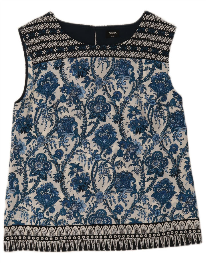 Oasis Womens Sleeveless Blouse Top UK 12 Medium  Blue Floral Polyester