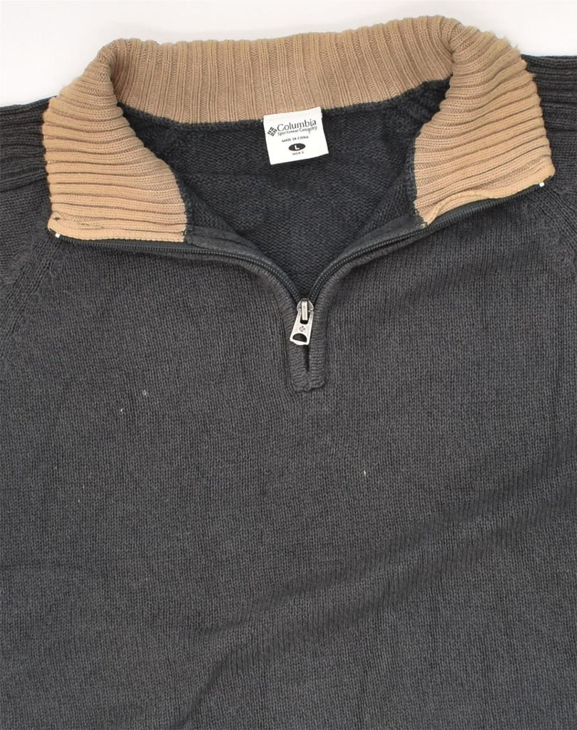 COLUMBIA Mens Zip Neck Jumper Sweater Large Grey Cotton | Vintage Columbia | Thrift | Second-Hand Columbia | Used Clothing | Messina Hembry 