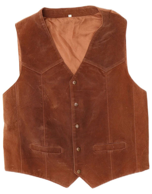 Vintage Mens Suede Waistcoat 2XL Brown