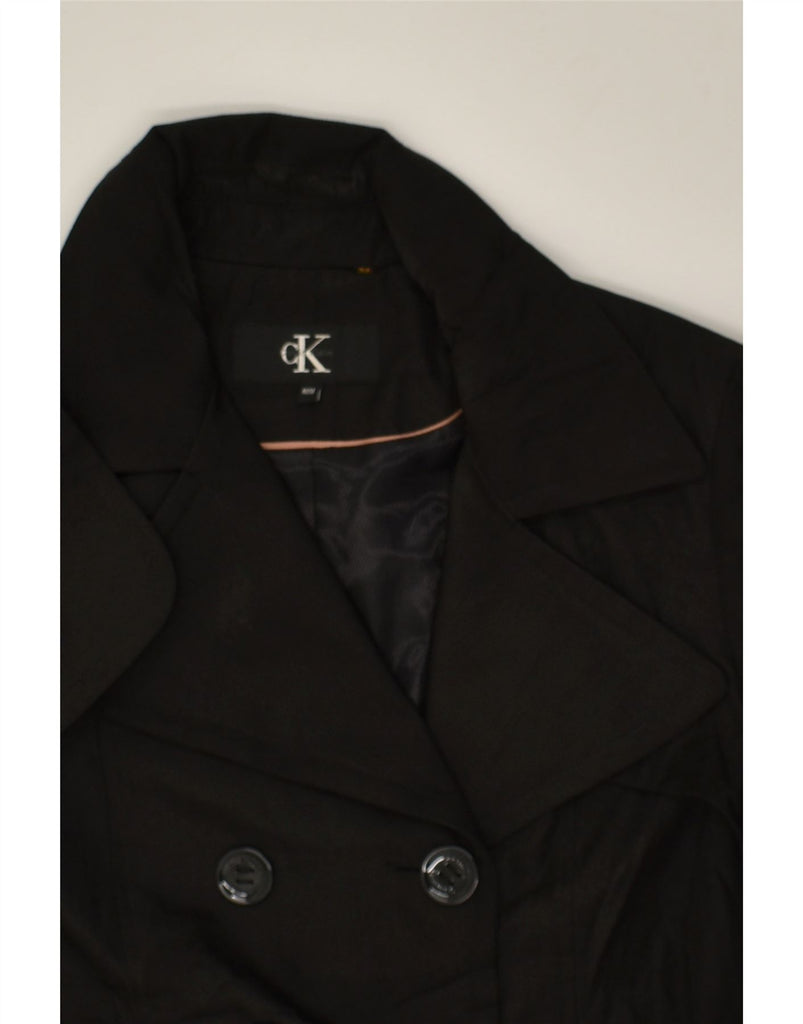 CALVIN KLEIN Womens Double Breasted Trench Coat UK 14 Medium Black | Vintage Calvin Klein | Thrift | Second-Hand Calvin Klein | Used Clothing | Messina Hembry 