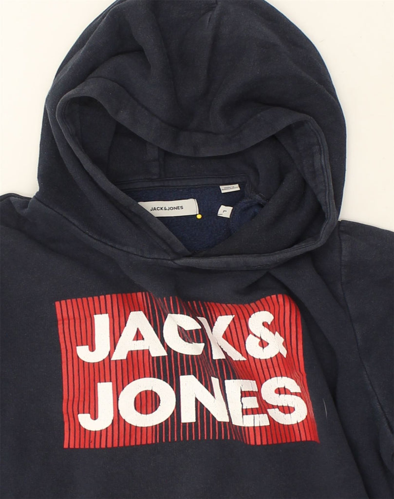 JACK & JONES Mens Graphic Hoodie Jumper Large Navy Blue Cotton | Vintage Jack & Jones | Thrift | Second-Hand Jack & Jones | Used Clothing | Messina Hembry 