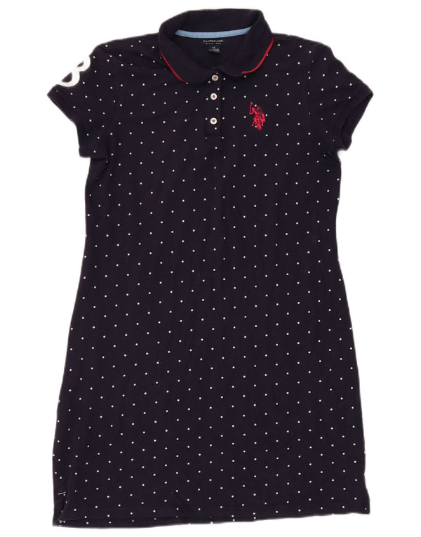 U.S. Polo Assn. Womens Graphic Polo Dress UK 14 Medium Navy Blue Spotted