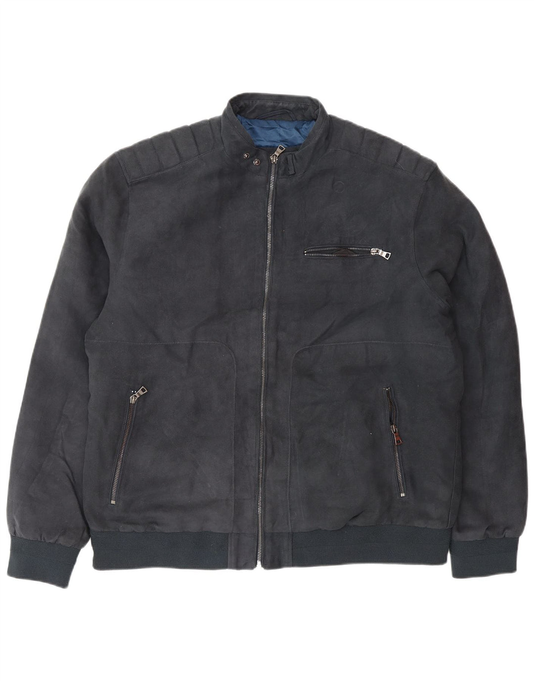 Marks & Spencer Mens Bomber Jacket UK 42 XL Navy Blue Polyester