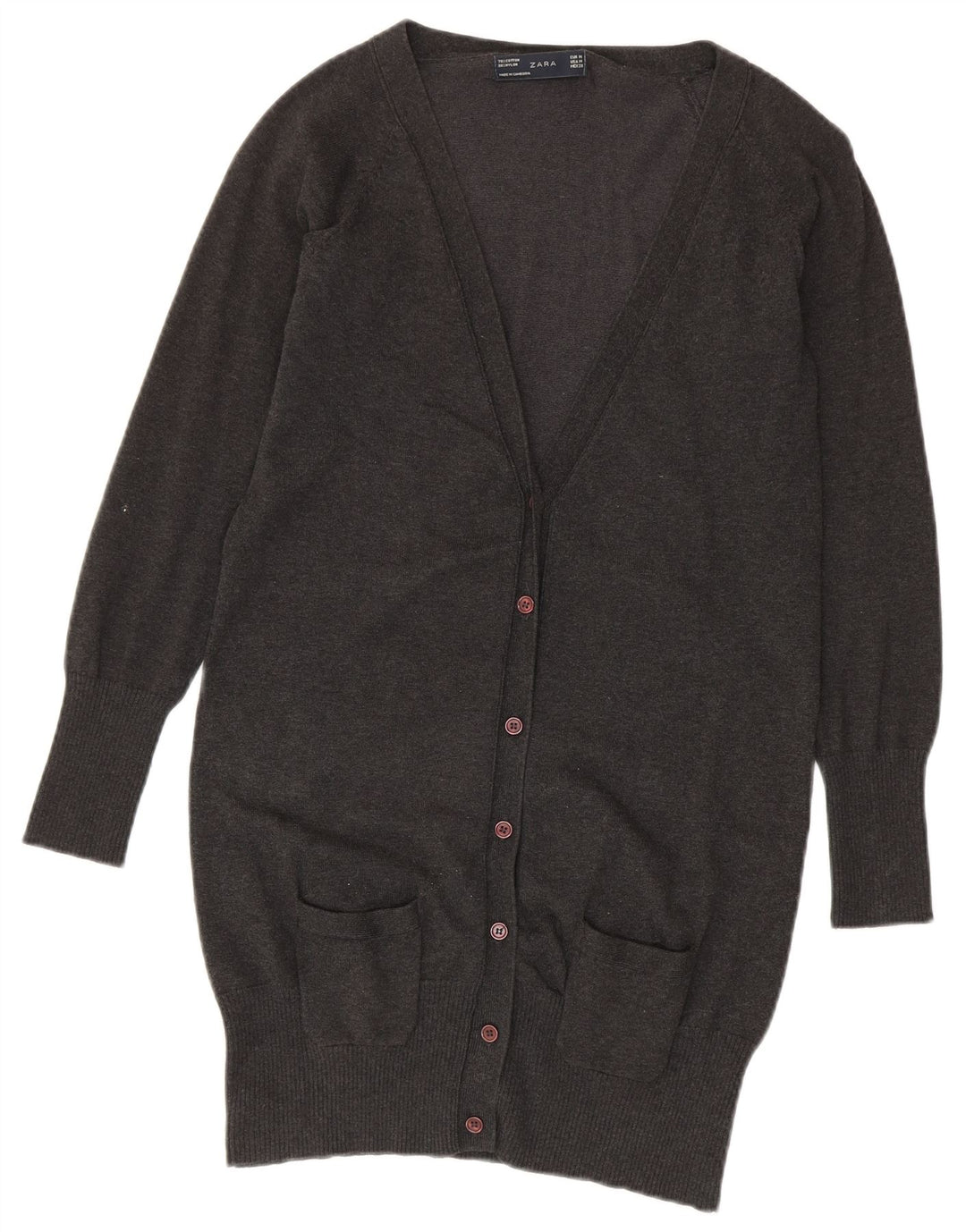 Zara Womens Longline Cardigan Sweater UK 12 Medium Grey Cotton