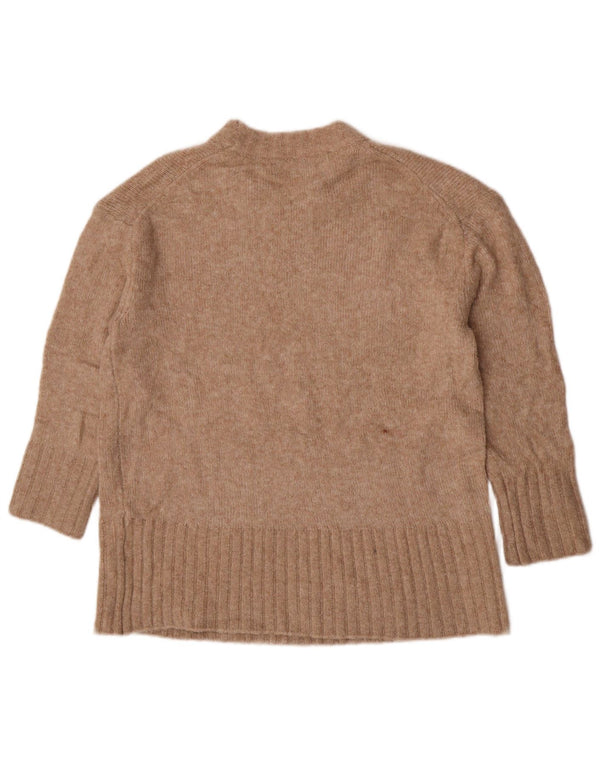 Zara Womens 3/4 Sleeve Crew Neck Jumper Sweater UK 10 Small Beige Acrylic