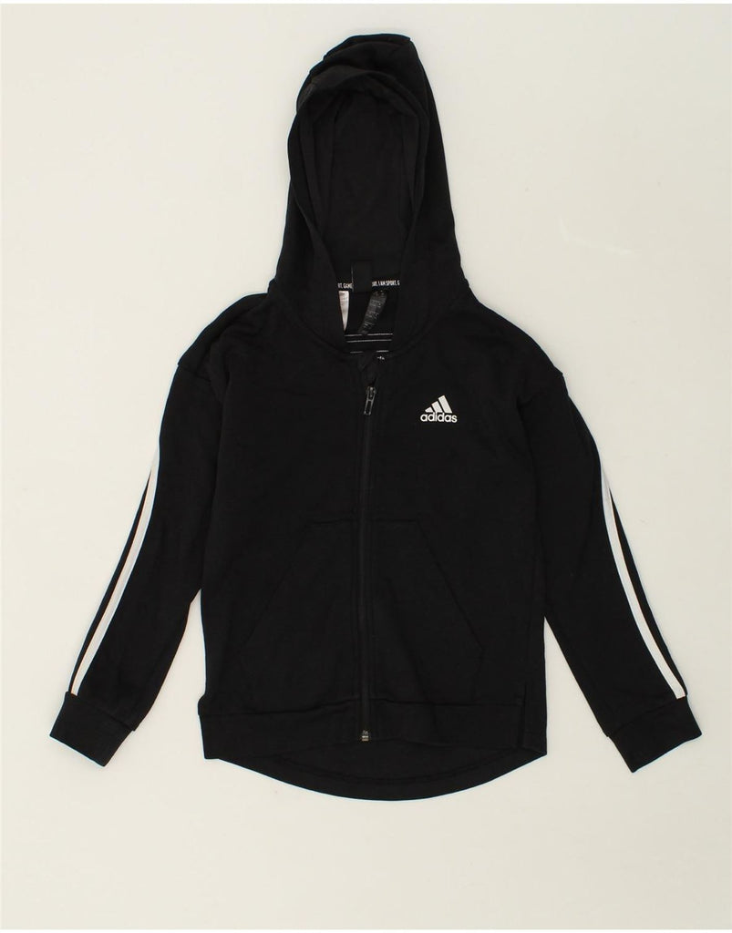 ADIDAS Girls Graphic Zip Hoodie Sweater 9-10 Years Black Cotton | Vintage Adidas | Thrift | Second-Hand Adidas | Used Clothing | Messina Hembry 