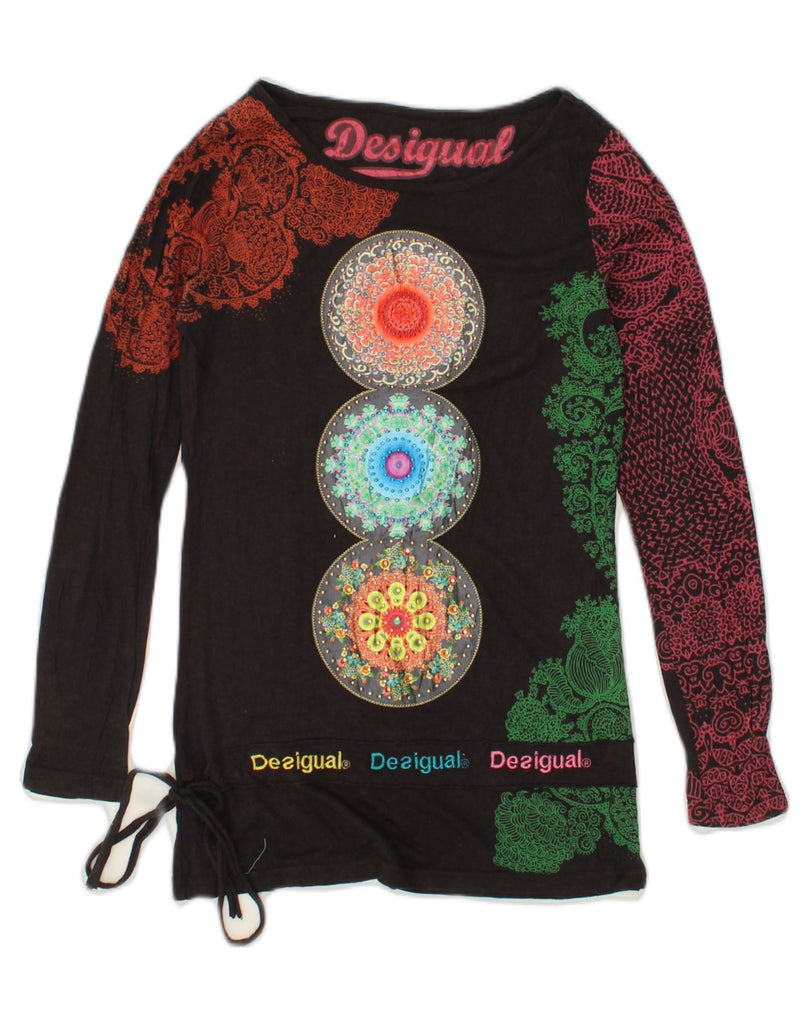 DESIGUAL Womens Graphic Top Long Sleeve UK 12 Medium Black Patchwork | Vintage Desigual | Thrift | Second-Hand Desigual | Used Clothing | Messina Hembry 