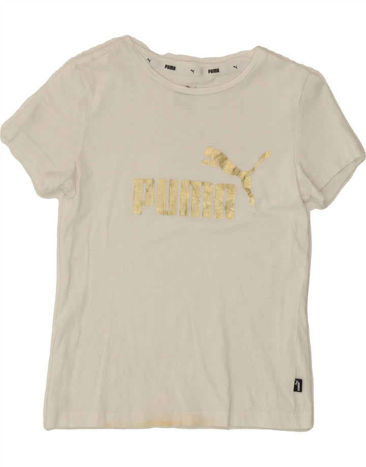PUMA Girls Graphic T-Shirt Top 9-10 Years White Vintage Puma and Second-Hand Puma from Messina Hembry 