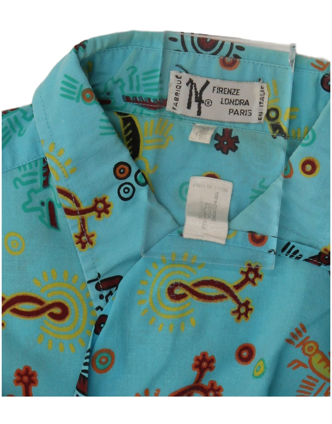 Firenze Mens Abstract Pattern Short Sleeve Shirt Size 39 15 1/2 Medium Blue