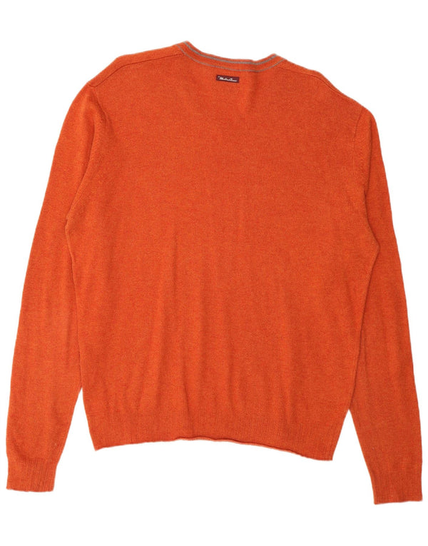 Marlboro Classics Mens V-Neck Jumper Sweater Medium Orange Wool