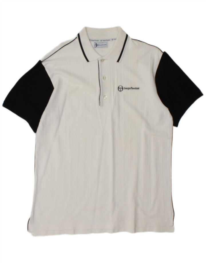 Sergio Tacchini Mens Polo Shirt Medium White Colourblock Cotton