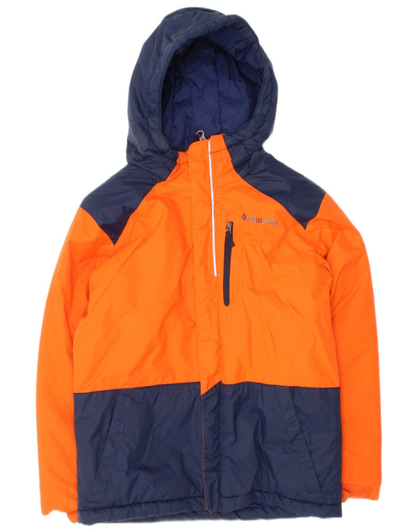 Columbia Boys Hooded Padded Jacket 7-8 Years Small Orange Colourblock Nylon