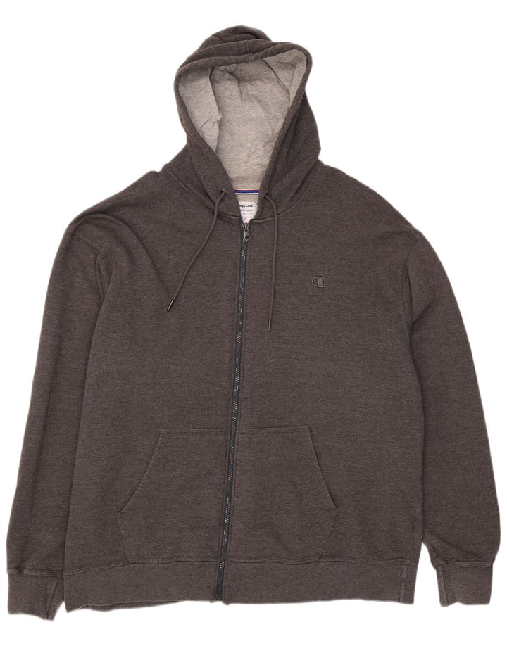 Champion Mens Zip Hoodie Sweater 2XL Grey Cotton