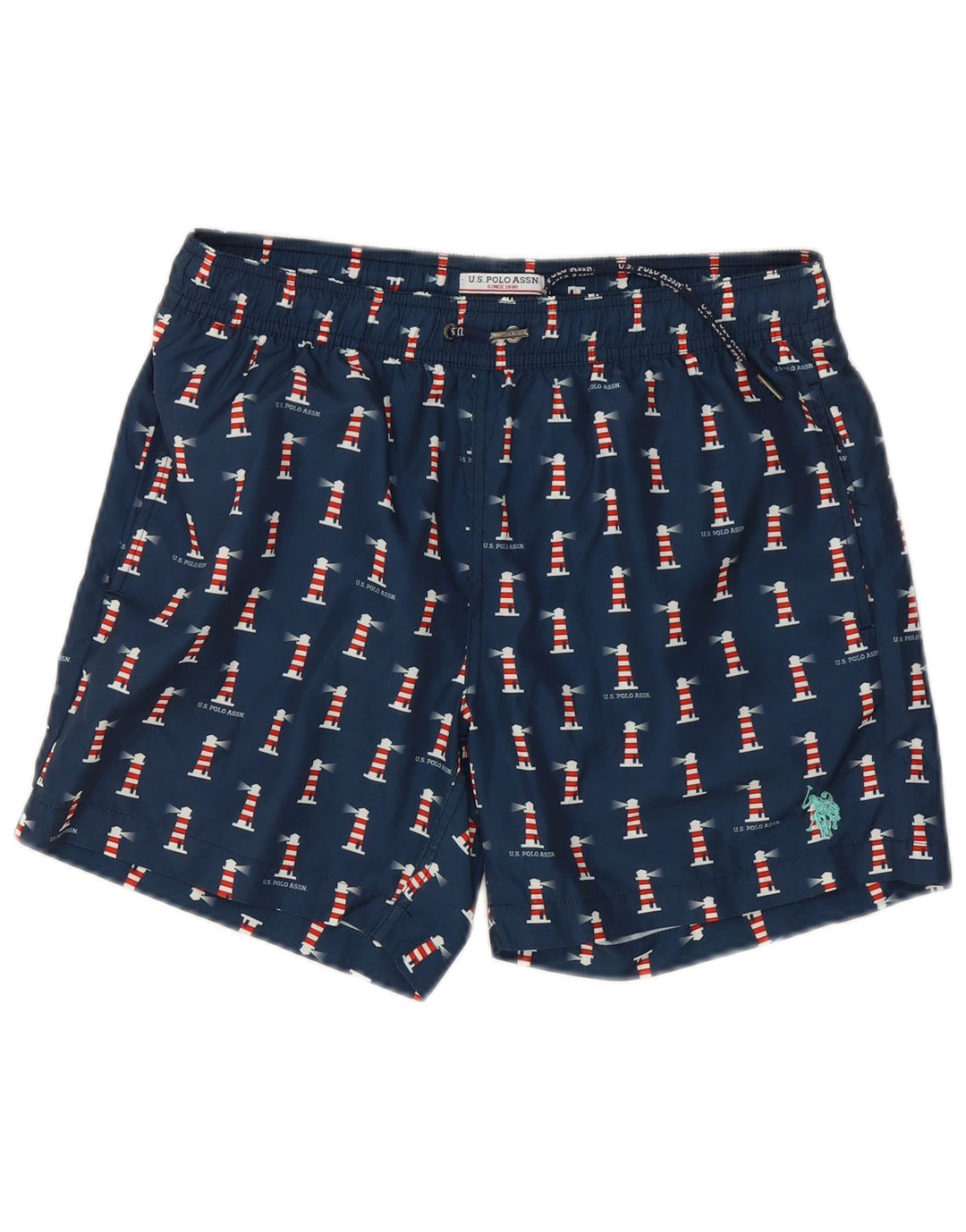 U.S. POLO ASSN. Mens Swimming Shorts Medium Navy Blue Spotted