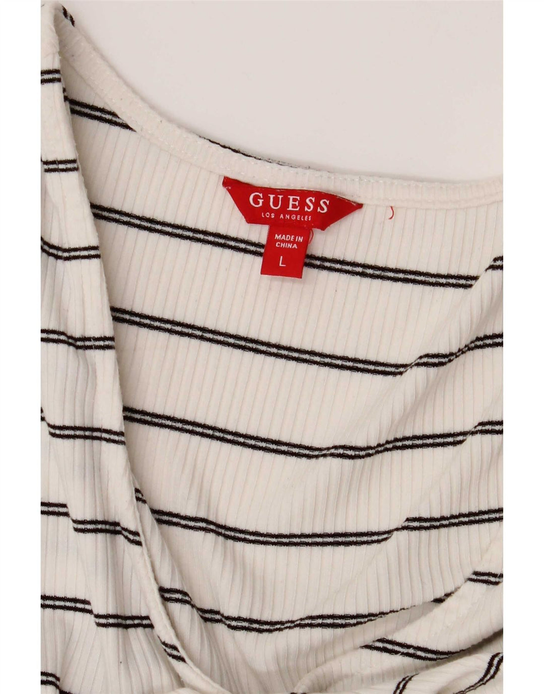 Guess Womens Top Long Sleeve UK 14 Large White Striped