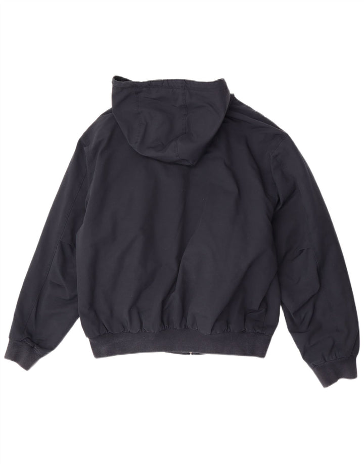 Lacoste Mens Hooded Bomber Jacket Size 54 XL Navy Blue Polyester