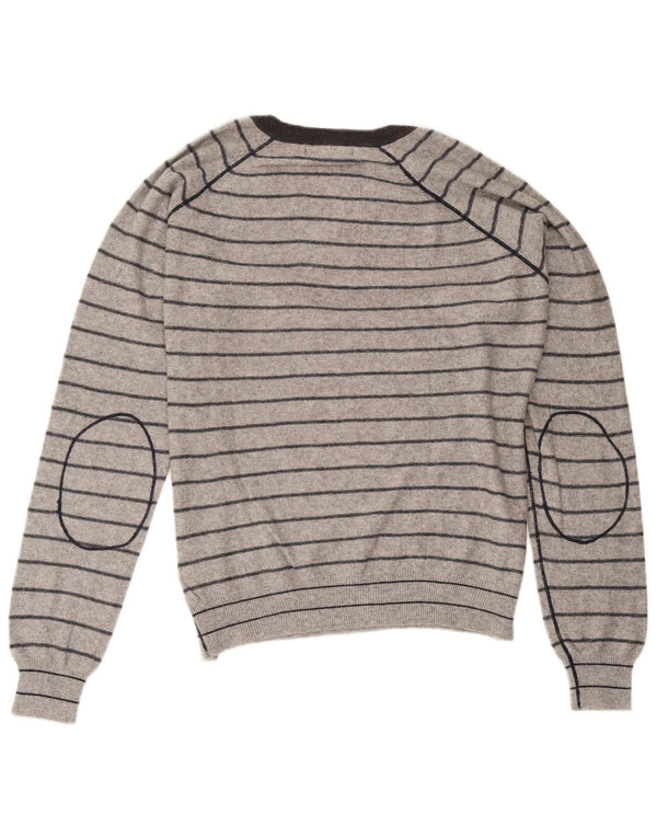 Zara Mens V-Neck Jumper Sweater Medium Grey Striped