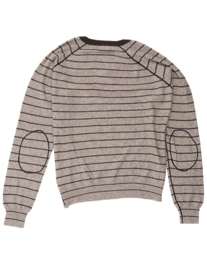 Zara Mens V-Neck Jumper Sweater Medium Grey Striped