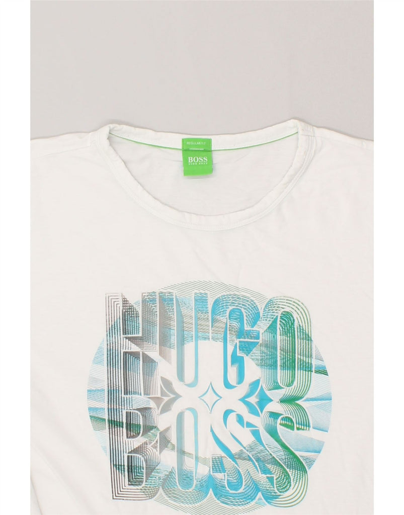 HUGO BOSS Womens Regular Fit Graphic T-Shirt Top UK 16 Large White Cotton | Vintage Hugo Boss | Thrift | Second-Hand Hugo Boss | Used Clothing | Messina Hembry 