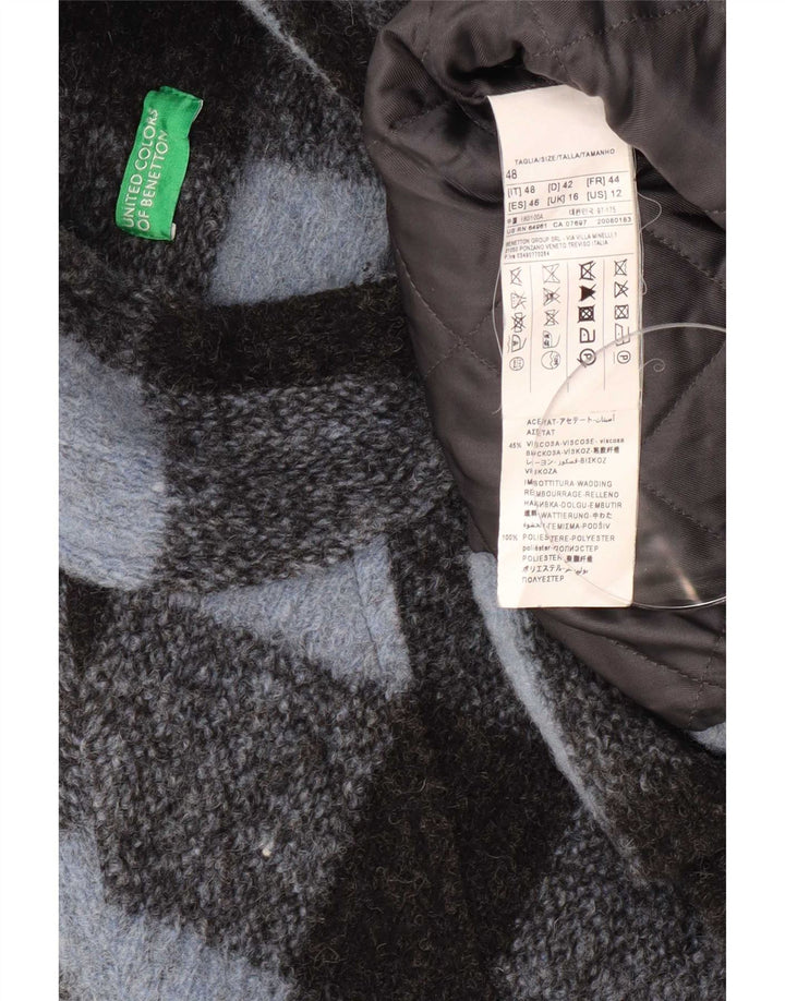 Benetton Womens Oversized Overcoat UK 16 Large Blue Gingham Wool