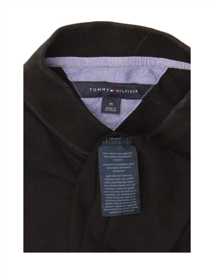 Tommy Hilfiger Womens Polo Shirt UK 12 Medium Black Cotton