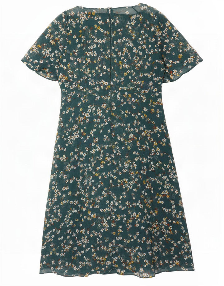 Marks & Spencer Womens A-Line Dress UK 10 Small Green Floral Polyester