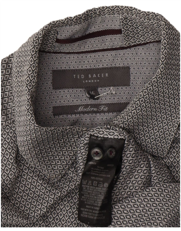 Ted Baker Mens Modern Fit Shirt Size 16 Large Grey Geometric