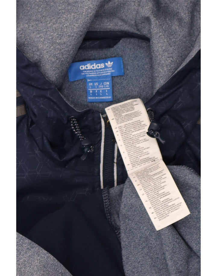 Adidas Mens Hooded Tracksuit Top Jacket Large Navy Blue Colourblock