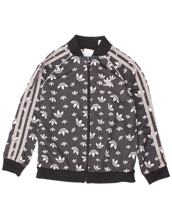 Adidas Girls Graphic Tracksuit Top Jacket 7-8 Years Grey Colourblock