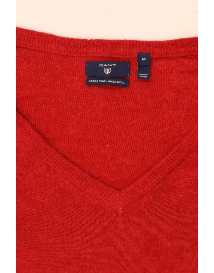 Gant Womens V-Neck Jumper Sweater UK 14 Medium Red Lambswool