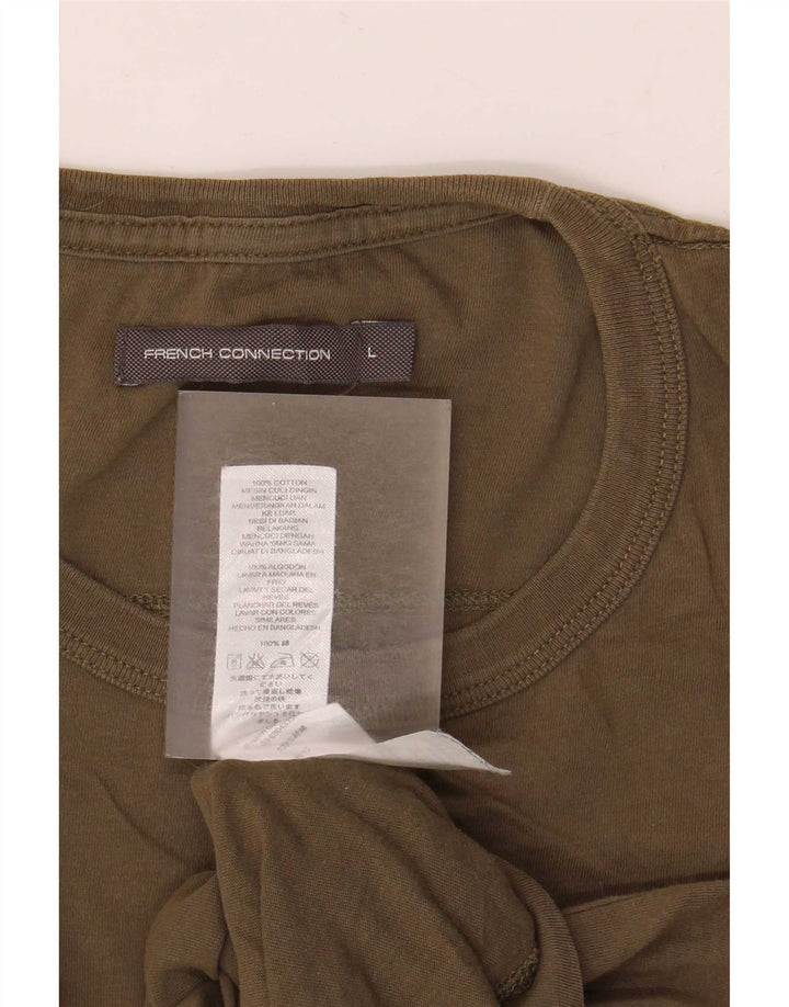 French Connection Mens T-Shirt Top Large Khaki Colourblock Cotton