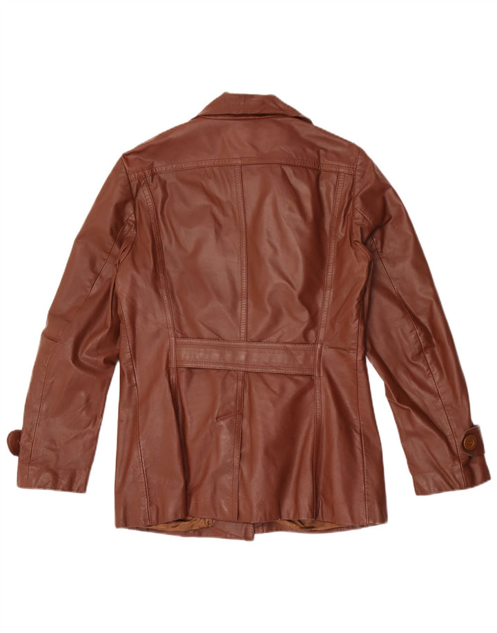 VINTAGE Womens Leather Jacket IT 42 Medium Brown