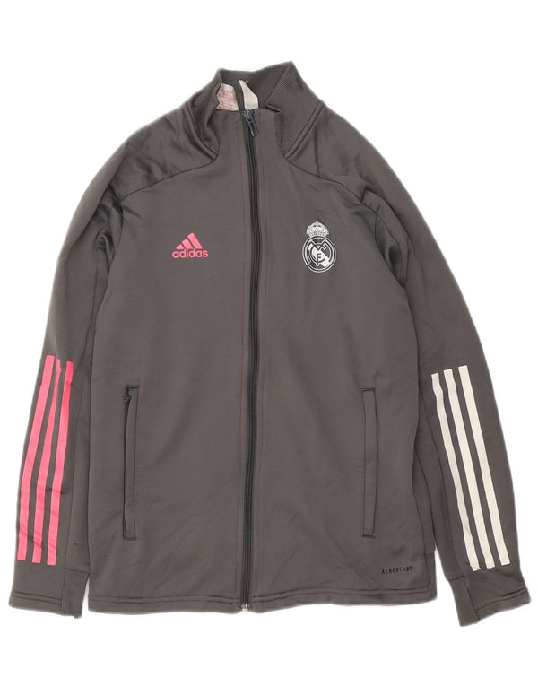 ADIDAS Girls Real Madrid Tracksuit Top Jacket 11-12 Years Grey Polyester