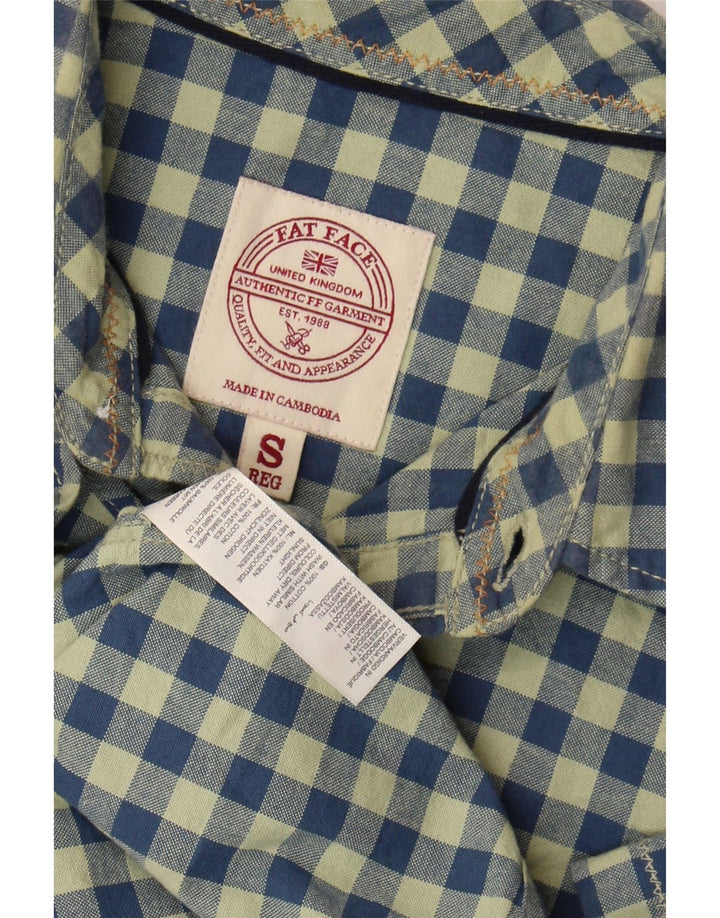 Fat Face Mens Short Sleeve Shirt Small Green Gingham Cotton