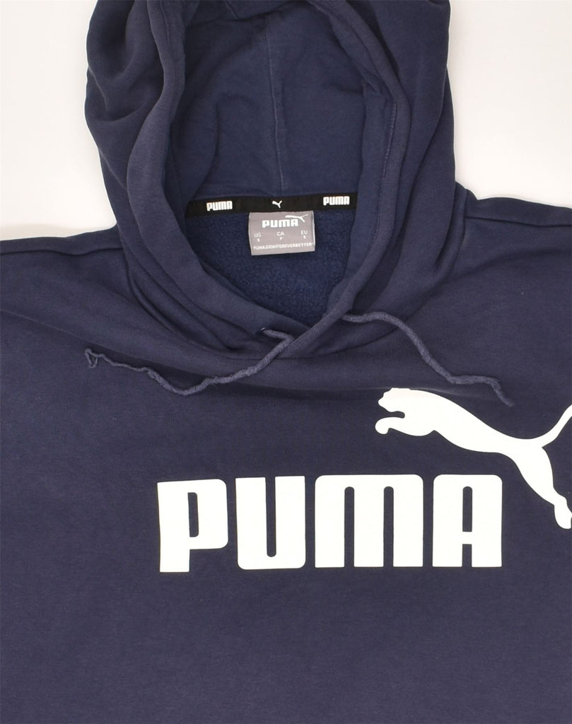 PUMA Mens Graphic Hoodie Jumper Small Navy Blue Cotton | Vintage Puma | Thrift | Second-Hand Puma | Used Clothing | Messina Hembry 