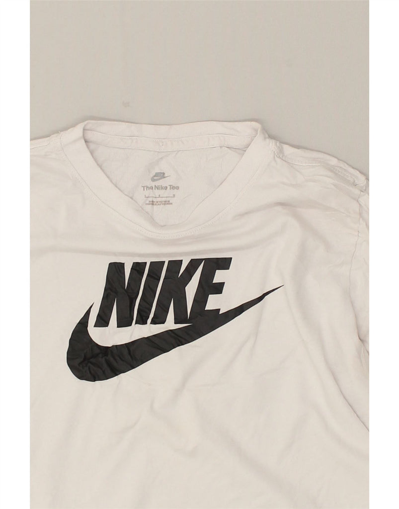 NIKE Womens Graphic Top Long Sleeve UK 16 Large Off White Cotton | Vintage Nike | Thrift | Second-Hand Nike | Used Clothing | Messina Hembry 