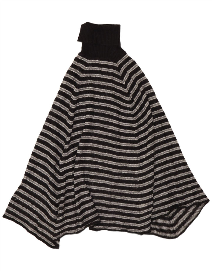 Benetton Womens Roll Neck Poncho Jumper One Size Grey Striped Acrylic